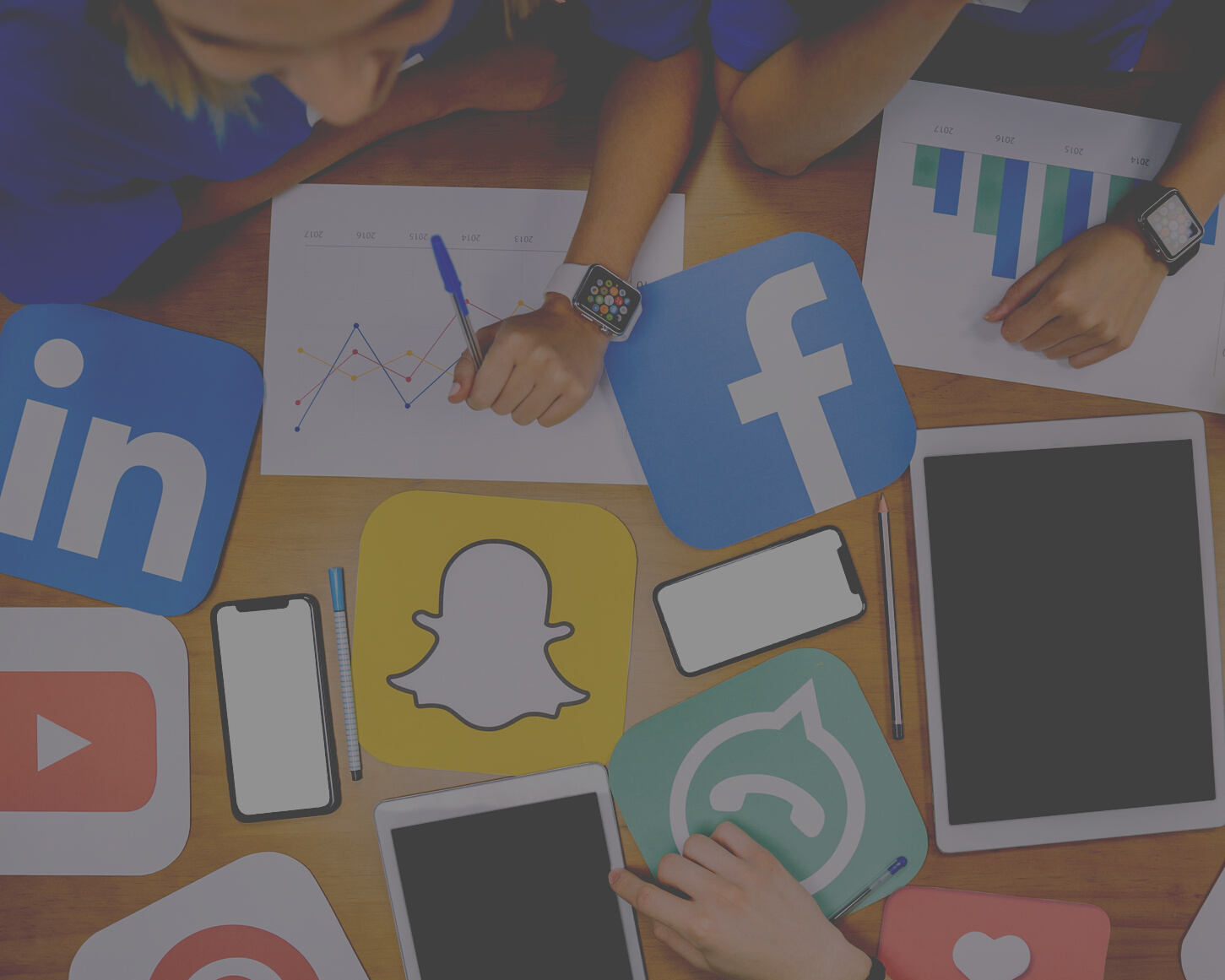 high angle view social media plan working workplace